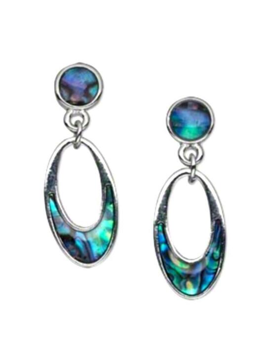 Jewelry - Organic Paua Abalone Shell Open Oval Swingy Silver Rhodium Plated Post Earrings